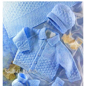 Vintage Strickanleitung Baby Junge Jacke Mütze Handschuhe Booties Decke Set PDF Sofort Digital Download 0-2 Jahre DK
