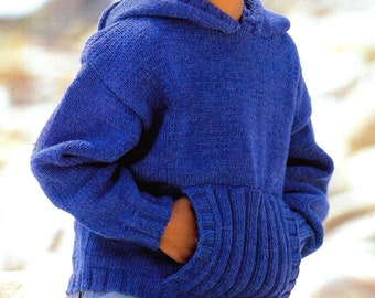 Vintage Knitting Pattern Baby to Childs Hooded Sweater Front Pocket PDF Instant Digital Download DK 1 - 12 Yrs