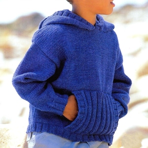Vintage Knitting Pattern Baby to Childs Hooded Sweater Front Pocket PDF Instant Digital Download DK 1 - 12 Yrs