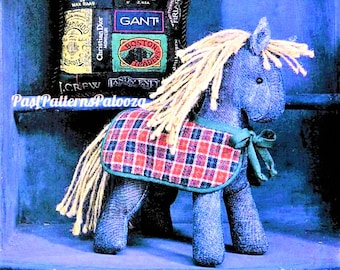 Vintage Sewing Pattern 7" Denim Fabric Pony Horse Soft Sculpture Toy Doll PDF Instant Digital Download Cute Stuffed Steed w Stable Blanket