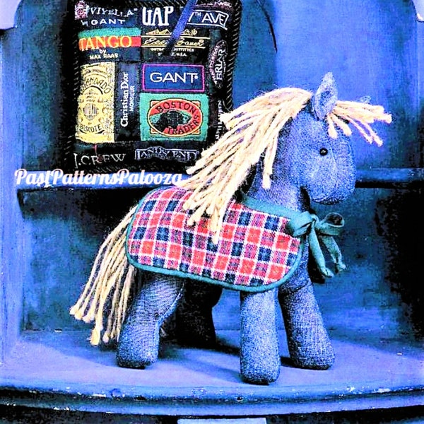 Vintage Sewing Pattern 7" Denim Fabric Pony Horse Soft Sculpture Toy Doll PDF Instant Digital Download Cute Stuffed Steed w Stable Blanket