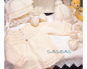 Vintage Knitting Pattern Baby 6 Piece Layette Set Heirloom Outfits PDF Instant Digital Download 0 to 6m 4 Ply