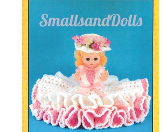 Vintage Crochet Pattern 13" Pretty Mary Ann Bed Doll Ruffled Tiered Dress and Hat PDF Instant Digital Download 10 Ply