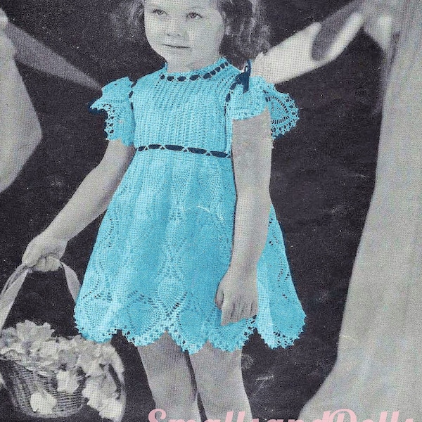 Vintage Crochet Pattern Toddler Girls Pineapple Lace Ribbon Dress PDF Instant Digital Download Flower Girl Easter Frock 2-4 Years