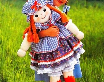 Vintage Sewing Pattern 24" Large Girl Rag Doll Soft Sculpture Toy PDF Instant Digital Download Old Fashioned Dolly Braids
