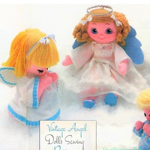 Vintage naaipatroon kerst engel poppen in 3 maten stof zachte sculptuur speelgoed pdf instant digitale download knielende biddende engelen