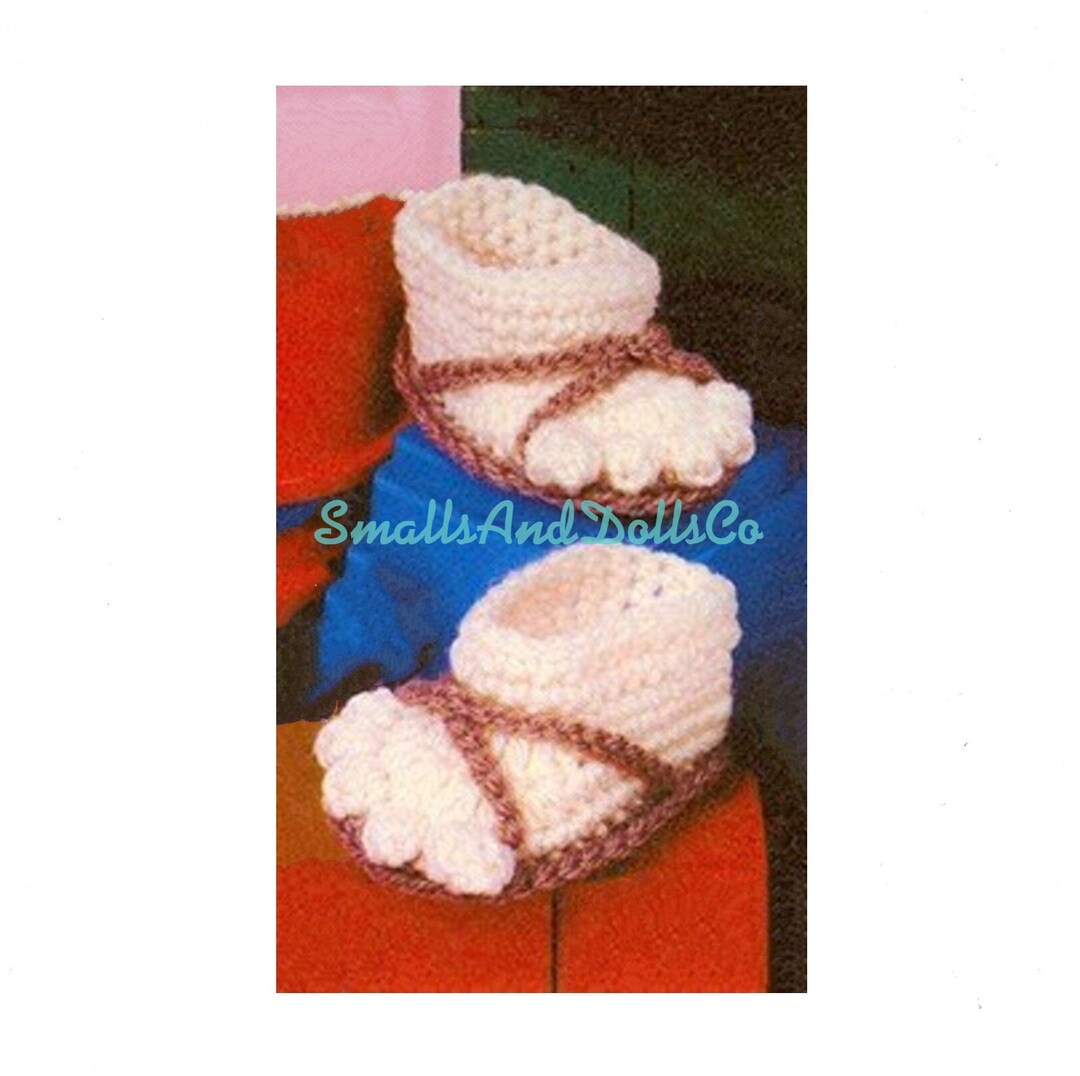 Vintage Crochet Pattern Cute Barefeet Feet Sandals Baby Booties Popcorn ...
