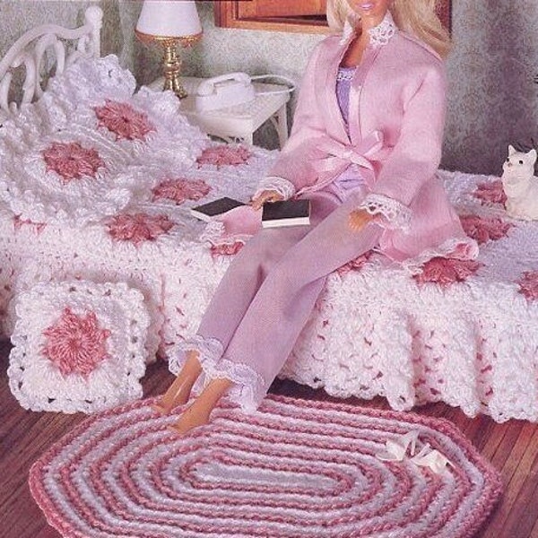 Vintage Crochet Pattern Fashion Doll House Home Decor Afghans Bed & Bath Linens Rugs Tablecloth Dollhouse Sized PDF Instant Digital Download