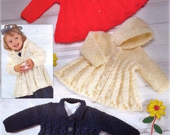 Vintage Knitting Pattern Baby Child Girl Chunky Cable Swing Coats PDF Instant Digital Download Flared Hooded Coat 0-9 yrs 12 Ply