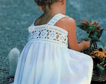 Vintage Crochet Pattern Toddler Girl Flower Blossom Top Yoke Sun Dress PDF Instant Digital Download Sewn Skirt 24m 2T 2 Years 4 Ply