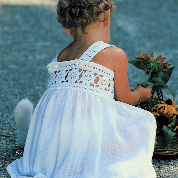 Vintage motif au crochet petite fille fleur fleur haut empiècement soleil robe PDF téléchargement numérique instantané jupe cousue 24 m 2T 2 ans 4 fils