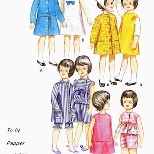 Vintage Sewing Patterns 1960s 9.5&quot; Toy Doll Wardrobe Clothing To Fit Pepper Skipper PDF Instant Digital Download Coats Dresses Pajama Sets