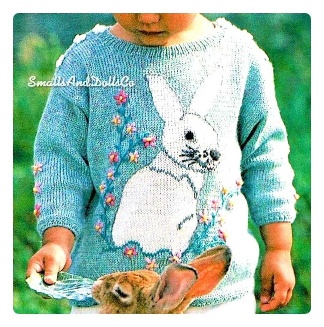 Vintage Knitting Pattern Baby Toddler Girl Bunny Rabbit Sweater PDF ...