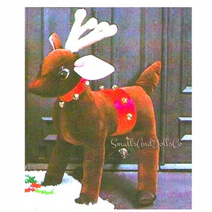 Patron de couture vintage 19&quot; velours renne en peluche poupée PDF Téléchargement numérique instantané Cousu Noël Rudolph peluche