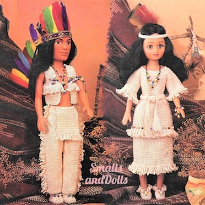 Vintage Thread Crochet Patterns Indian Chief and Princess Doll III Dress Clothing Outfits for 15&quot; Fashion Dolls PDF Instant Digital Download