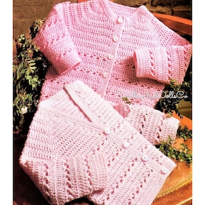 Patrón de crochet vintage para bebés y niños pequeños, cárdigans, suéteres, 2 estilos, descarga digital instantánea, para recién nacidos a 2 años, 4 capas