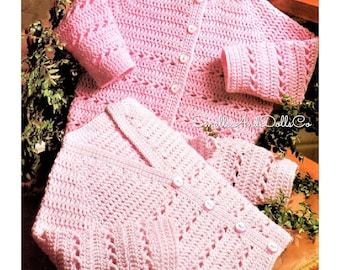 Patrón de ganchillo vintage para cárdigans y suéteres de bebé a niño pequeño (2 estilos). Descarga digital instantánea en PDF. Tallas desde recién nacido hasta 2 años. 4 capas.