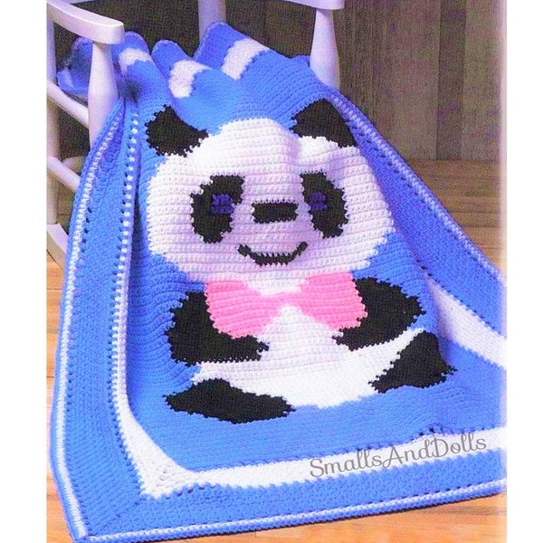 Vintage Crochet Pattern Panda Bear Baby Afghan PDF Instant Digital Download Animal Blanket Lapghan 30x41 10 Ply