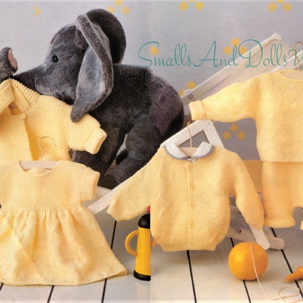 Vintage Knitting Pattern Baby Boy Girl 8 Piece Diamonds Layette Set PDF Instant Digital Download Dress Jacket All In One 3-12m 4 Ply