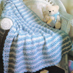 Vintage Crochet Pattern Shells & Eyelet Baby Afghan Blanket PDF Instant Digital Download Quick Easy Scallop Shell Edge 10 Ply
