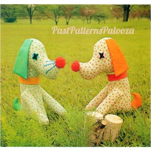 Vintage Sewing Pattern 9&quot; Cotton Print Puppy Dog Soft Fabric Toy PDF Instant Digital Download Sewn Retro Boy and Girl Dog Stuffed Animals