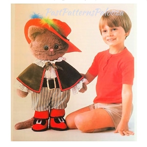 Vintage Sewing Pattern 24&quot; Puss In Boots Soft Doll Plush Faux Fur Fabric PDF Instant Digital Download Stuffed Kitty Cat Soft Toy