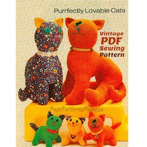 Vintage Sewing Pattern Kitty Cat Family Ginger Joe Calico Carrie Triplet Sock Kittens Soft Fabric Toy Dolls PDF Instant Digital Download