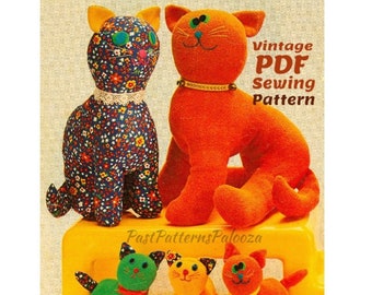 Vintage Sewing Pattern Kitty Cat Family Ginger Joe Calico Carrie Triplet Sock Kittens Soft Fabric Toy Dolls PDF Instant Digital Download