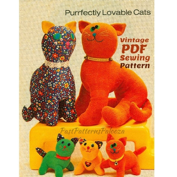 Vintage Sewing Pattern Kitty Cat Family Ginger Joe Calico Carrie Triplet Sock Kittens Soft Fabric Toy Dolls PDF Instant Digital Download