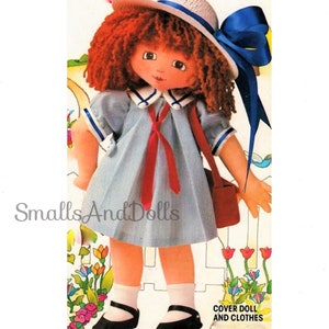 Vintage Schnittmuster 13 Zoll hübsche Schulmädchen Stoffpuppe Stoffskulptur Spielzeug PDF Sofortiger digitaler Download weiche Stoff Puppe Hut Handtasche