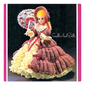 Vintage Crochet Pattern 15&quot; Southern Belle Fashion Doll Outfit Ruffled Petticoat Dress PDF Instant Digital Download 10 Ply