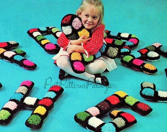 Vintage Crochet Pattern 17" Giant Alphabet Letters Toy ABCs Play Pillows PDF Instant Digital Download Retro Granny Squares