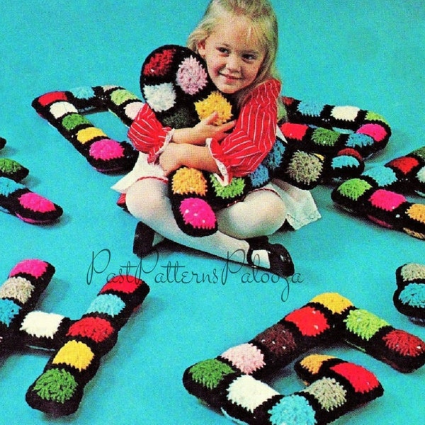 Vintage Crochet Pattern 17" Giant Alphabet Letters Toy ABCs Play Pillows PDF Instant Digital Download Retro Granny Squares