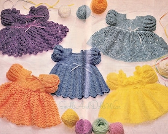 Vintage Crochet Patterns Baby Girl Pretty Lacy Frilly Party Dress 5 Designs Ripple Scallops Pineapple PDF Instant Digital Download 3m- 3yrs