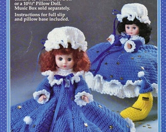 Vintage Crochet Pattern Twinkle Star Bed Doll Pillow Doll Music Box Doll Outfit Moon Dress Nightgown PDF Instant Digital Download 13" Dolls