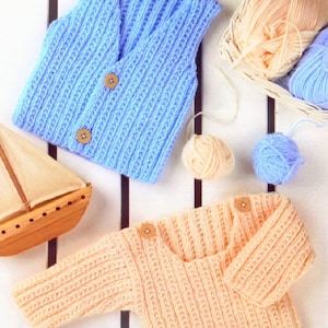 Vintage Knitting Pattern Baby to Toddler Boy Rib Sweater & Waistcoat Vest Set PDF Instant Digital Download 0 - 2 yrs DK
