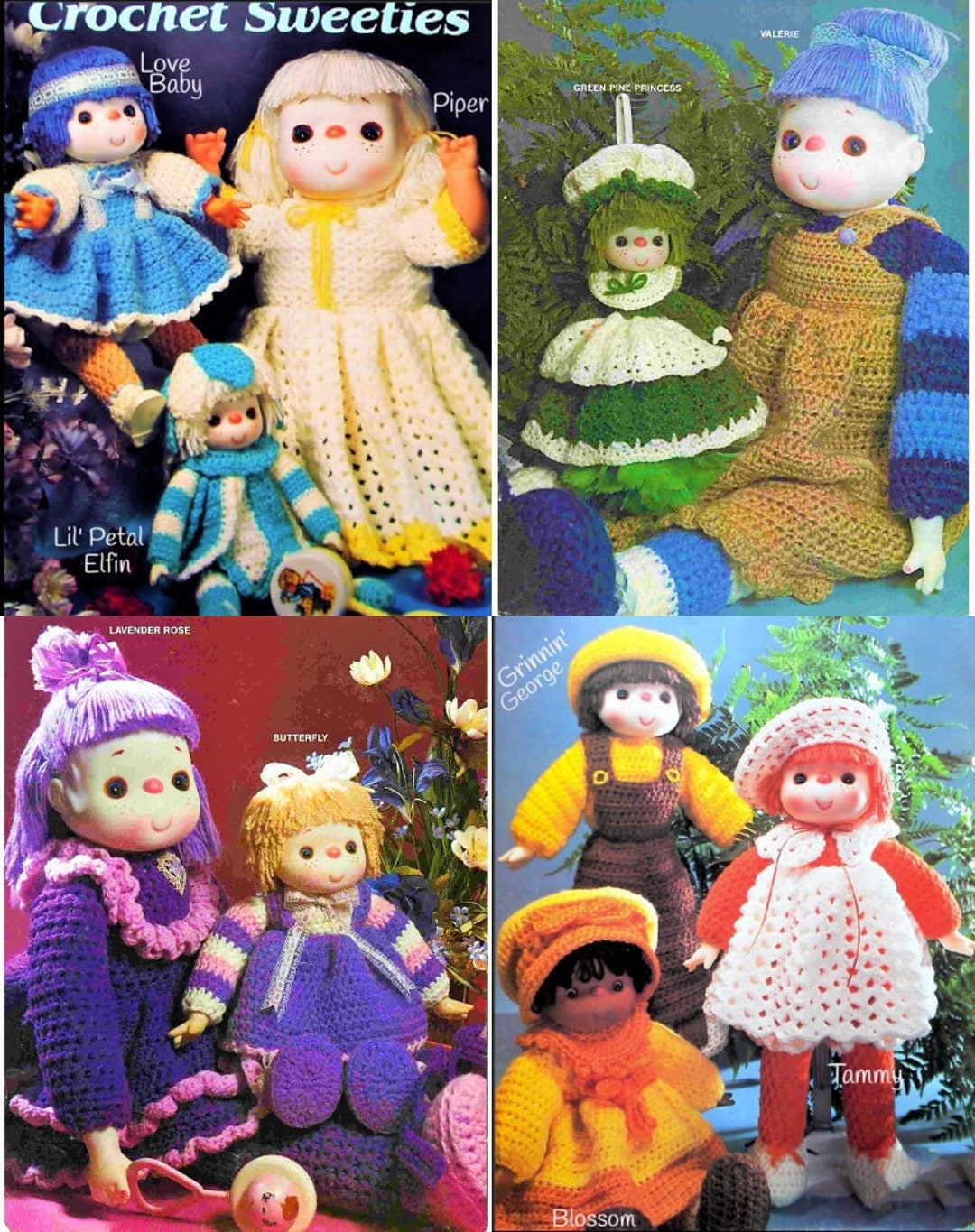 Vintage Crochet Sweeties Yarn Head Doll Patterns 12 to 31 Inch Dolls