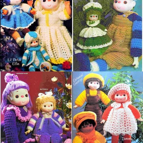 Vintage Crochet Sweeties Yarn Head Doll Patterns 12 to 31 Inch Dolls and Clothes 10 Designs PDF Instant Digital Download Retro 1980s 4 Ply