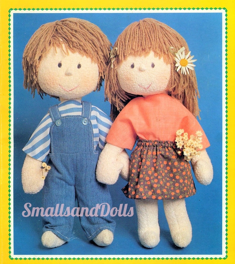 Vintage Sewing Pattern 13 Adorable Boy and Girl Soft Sculpture Toy Dolls PDF Instant Digital Download Cotton Pile Rag Dolls Yarn Hair image 3