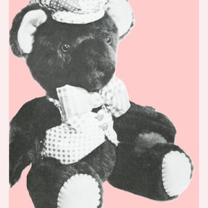 Vintage Sewing Pattern 16" Plush Teddy Bear with Hat Vest & Bowtie Soft Toy Doll PDF Instant Digital Download Sewn Faux Fur