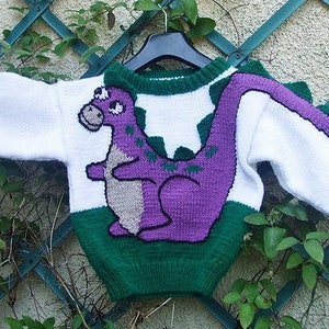 Vintage Knitting Pattern Kids Boys Dinosaur Sweater PDF Instant Digital ...