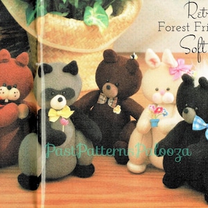Vintage Sewing Pattern Mini 5&quot; Soft Sculpture Forest Animal Dolls Woodland Friends PDF Instant Digital Download Raccoon Skunk Squirrel Bunny