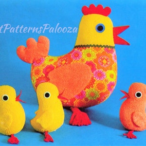 Vintage Sewing Pattern 12&quot; Henrietta Hen and Her 5&quot; Chicks Soft Fabric Toy Dolls PDF Instant Digital Download Cute Retro Chicken Family