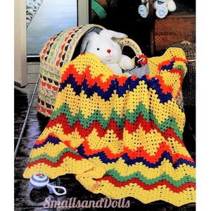 Vintage Crochet Pattern Baby Ripple Afghan Blanket PDF Instant Digital Download Zig Zag Chevron Bright Colors Crib Cover 5 Ply