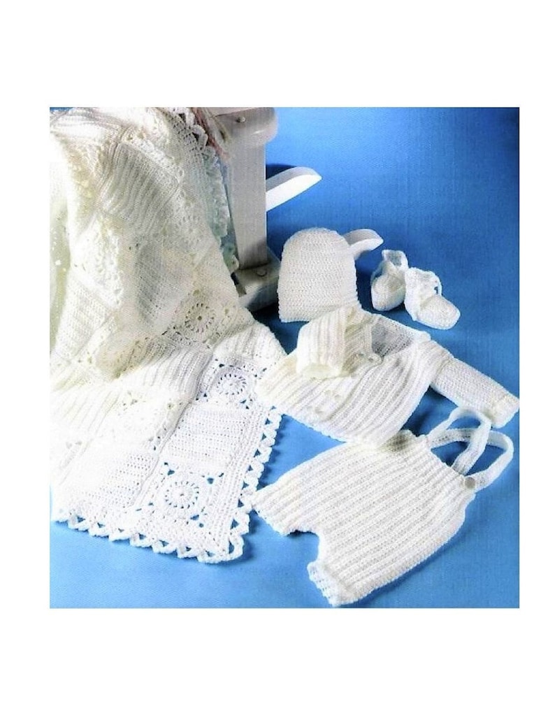 Vintage Crochet Pattern Baby Boy Christening Baptism 5 piece Outfit Set PDF Instant Digital Download Jacket Shorts Hat Shoes Blanket 3-24m image 1