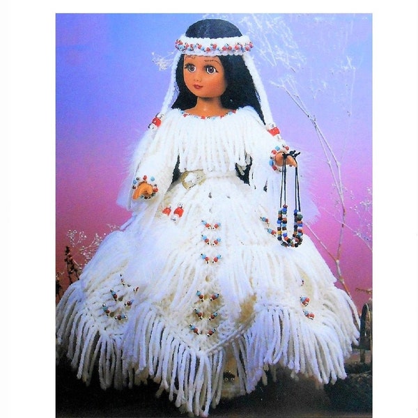 Vintage Crochet Pattern Indian Princess Bride Dress Outfit for 14" 15" Dolls PDF Instant Digital Download Beaded Wedding Gown 10 Ply