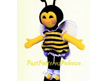 Vintage Sewing Pattern 20" Cute Honey Bee Bumblebee Fabric Soft Sculpture Doll PDF Instant Digital Download Kitsch Kawaii Stuffed Bee Toy