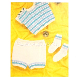 Vintage Knitting Pattern Baby Shorts Tee T-Shirt Socks Set PDF Instant Digital Download 3-12 m DK