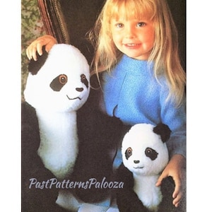Vintage Sewing Pattern 13&quot; 8&quot; Panda Bears Soft Toy Dolls Plush Faux Fur Fabric Mama and Baby PDF Instant Digital Download Stuffed Animals