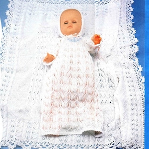 Vintage Knitting Pattern Baptism Lace Christening Dress Bonnet Shawl for 18 Inch Doll PDF Instant Digital Download Leaf & Flower Design